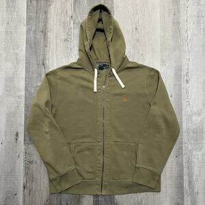Vtg Polo Ralph Lauren Thermal Zip Hoodie Mens XL Waffle Hood Heavy Olive Green